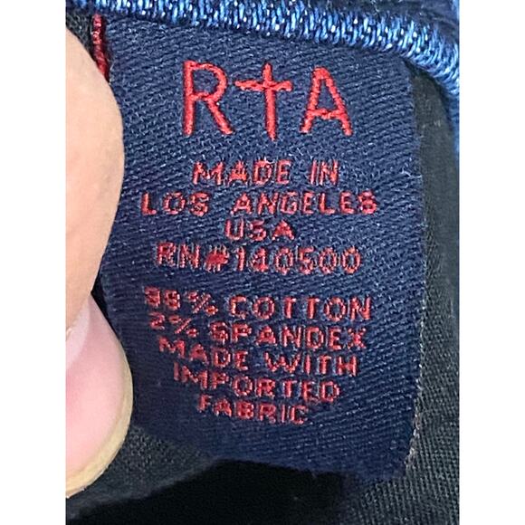 RTA Skinny Jeans Distressed Ripped Cross Patch Button Fly Stretch Womens 25 USA - Picture 10 of 11
